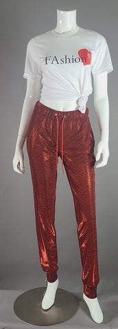 Glitter Drawstring Pants Deep Red
