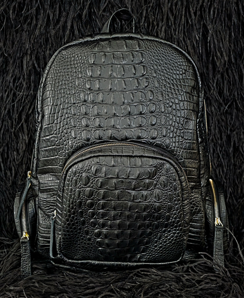 black backpack embossed leather Large Backpack