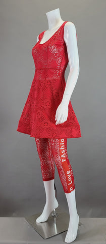 Red Lace Scoop Tank Dress with floating hem.